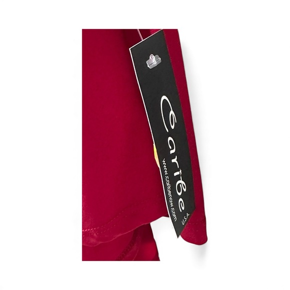 CARIBE Red 3/4 Sleeve V Neck TUNIC TOP 1XL Pullover Asymmetrical Hem Stretch NEW - Picture 7 of 8